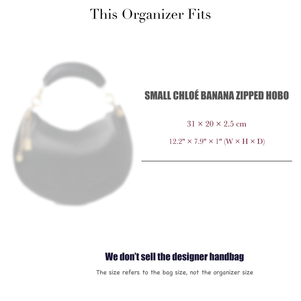 Bag Insert for (Chloe, Small Chloé Banana Zipped Hobo) Organizer of Nylon Fabric