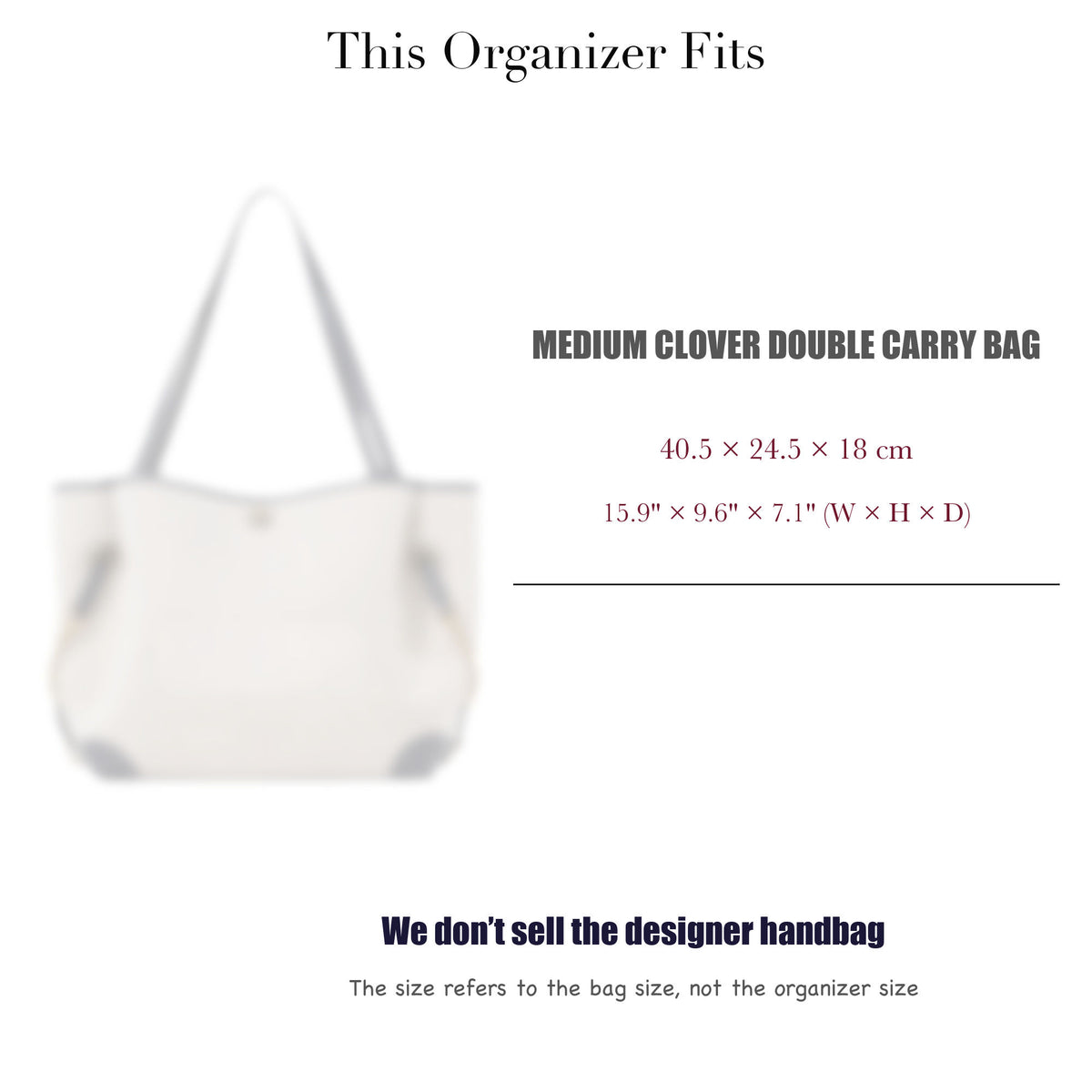 Bag Insert for (Chloe, Medium Clover Double Carry Bag) Organizer of Felt Fabric