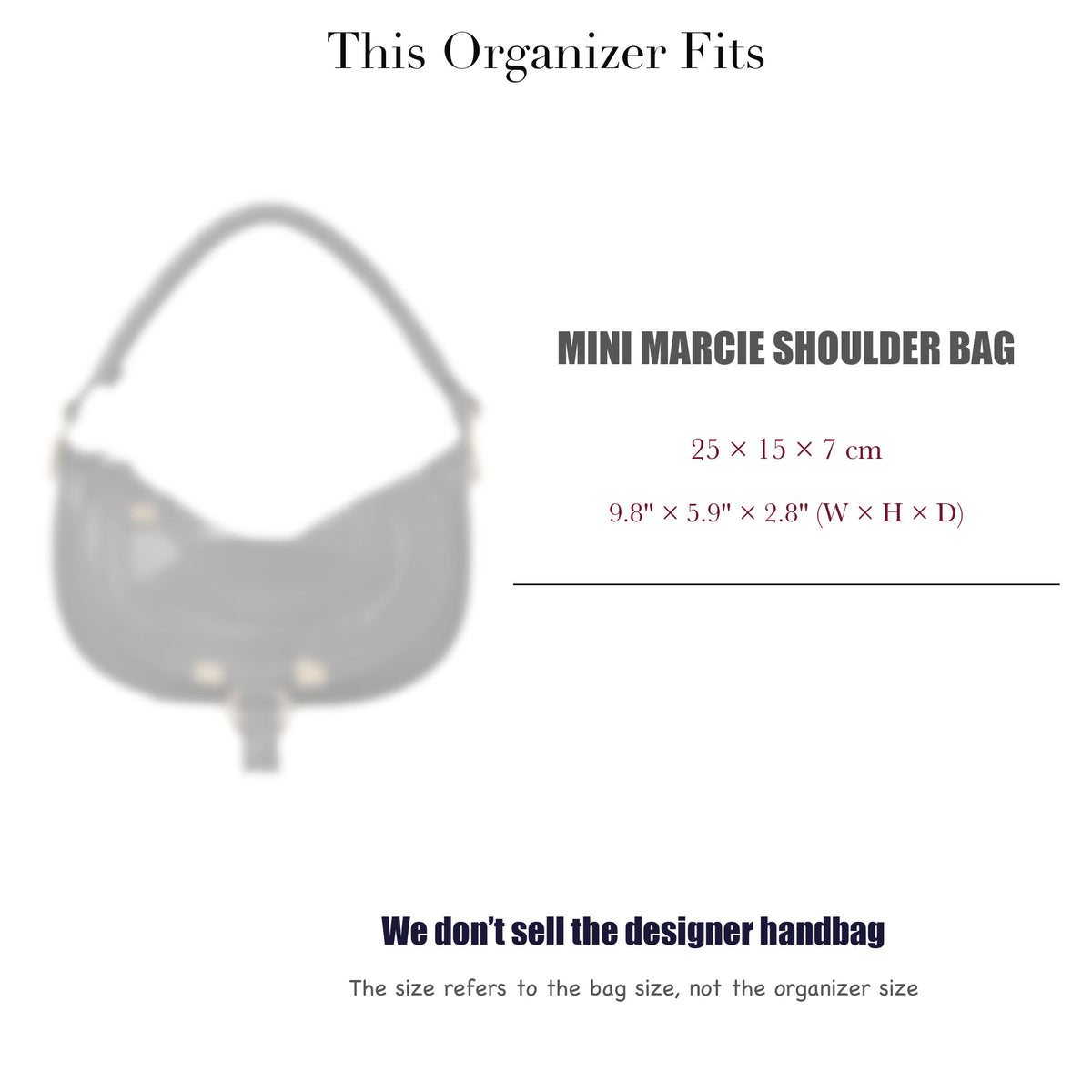Bag Insert for (Chloe, Mini Marcie Shoulder Bag) Organizer of Nylon Fabric