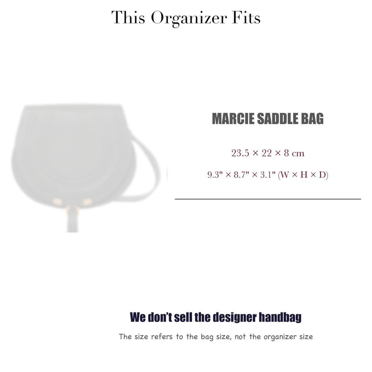 Bag Insert for (Chloe, Marcie Saddle Bag) Organizer of Nylon Fabric