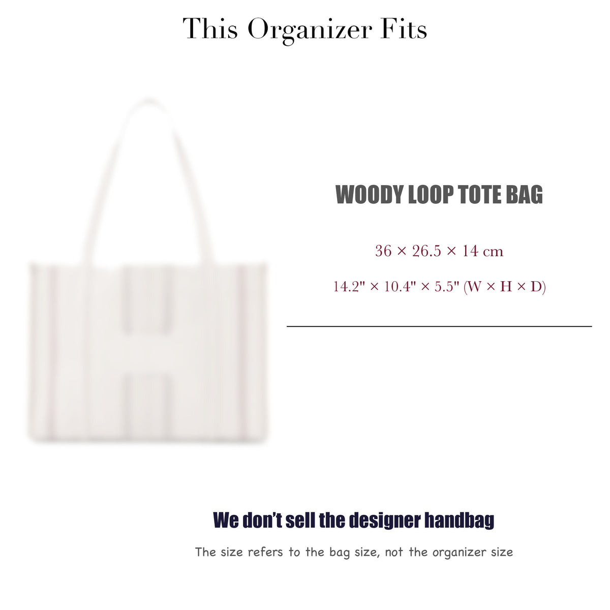 Bag Insert for (Chloe, Woody Loop Tote Bag) Organizer of Felt Fabric