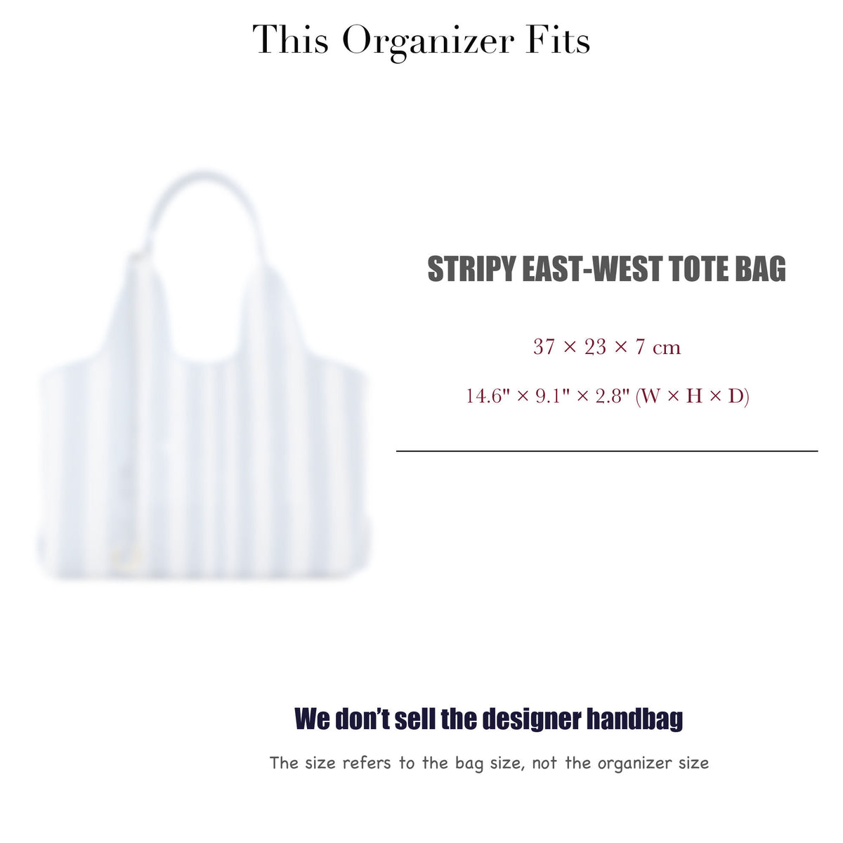 Bag Insert for (Chloe, Stripy East-West Tote Bag) Organizer of Nylon Fabric