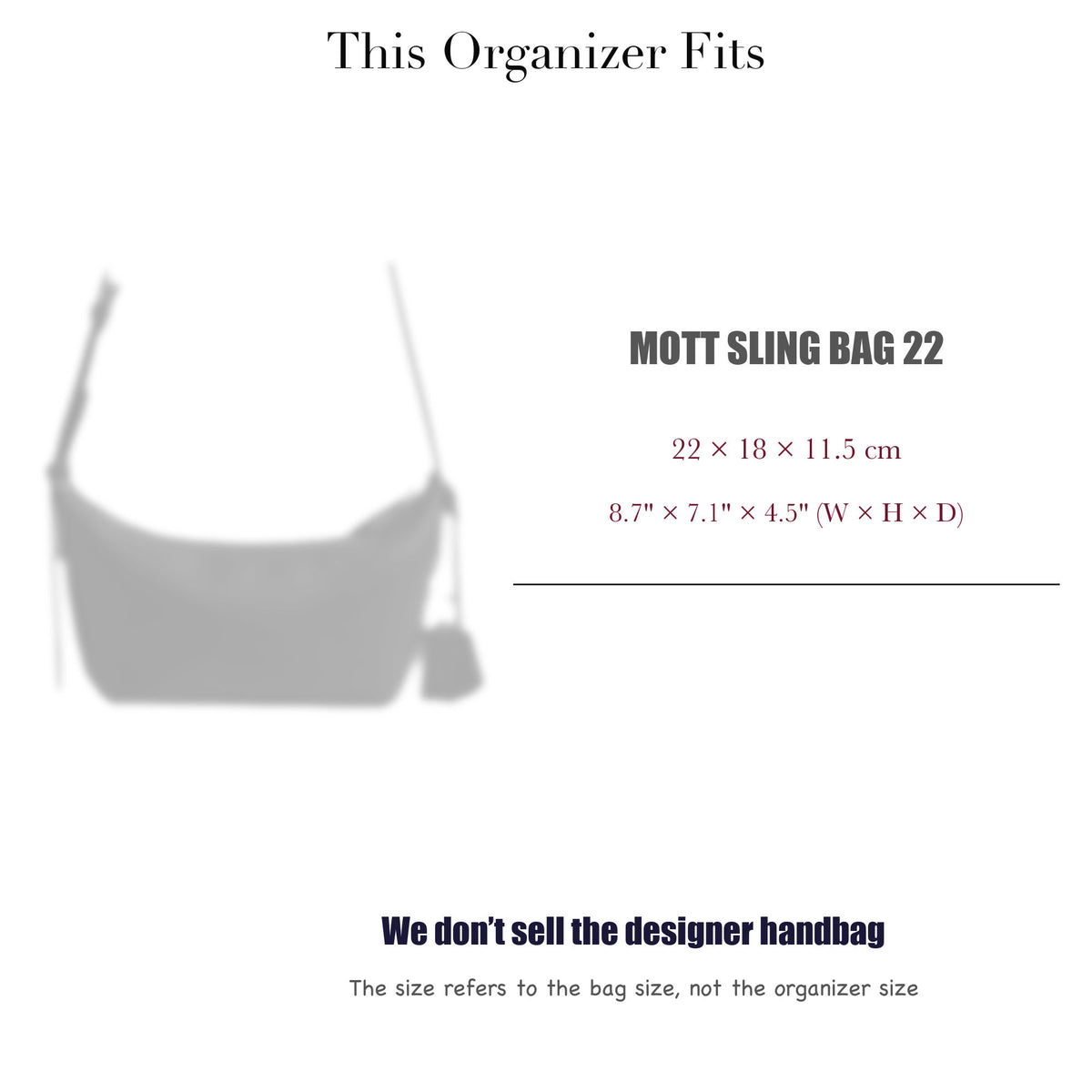 Bag Insert for (Coach, MOTT SLING BAG 22) Organizer of Silk Fabric