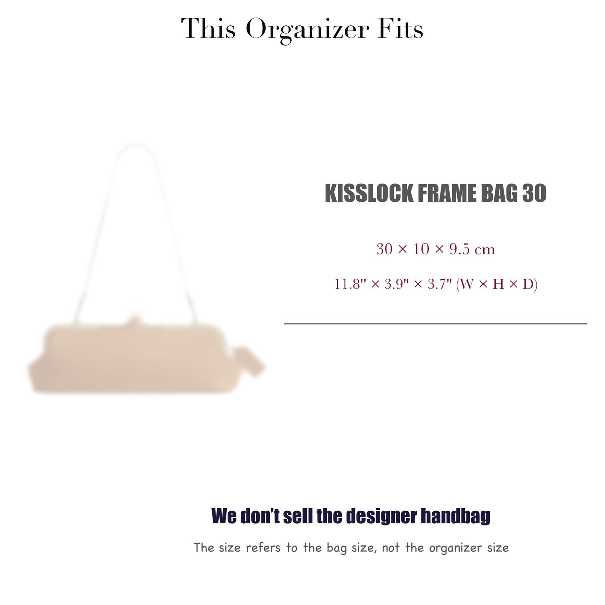 Bag Insert for (Coach, Kisslock Frame Bag 30) Organizer of Silk Fabric