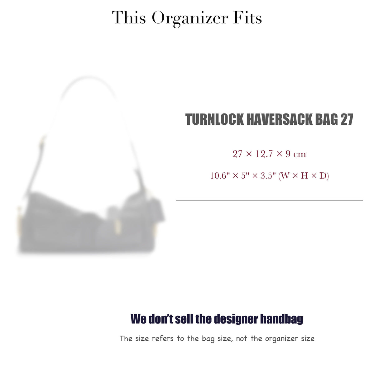 Bag Insert for (Coach, Turnlock Haversack Bag 27) Organizer of Felt Fabric
