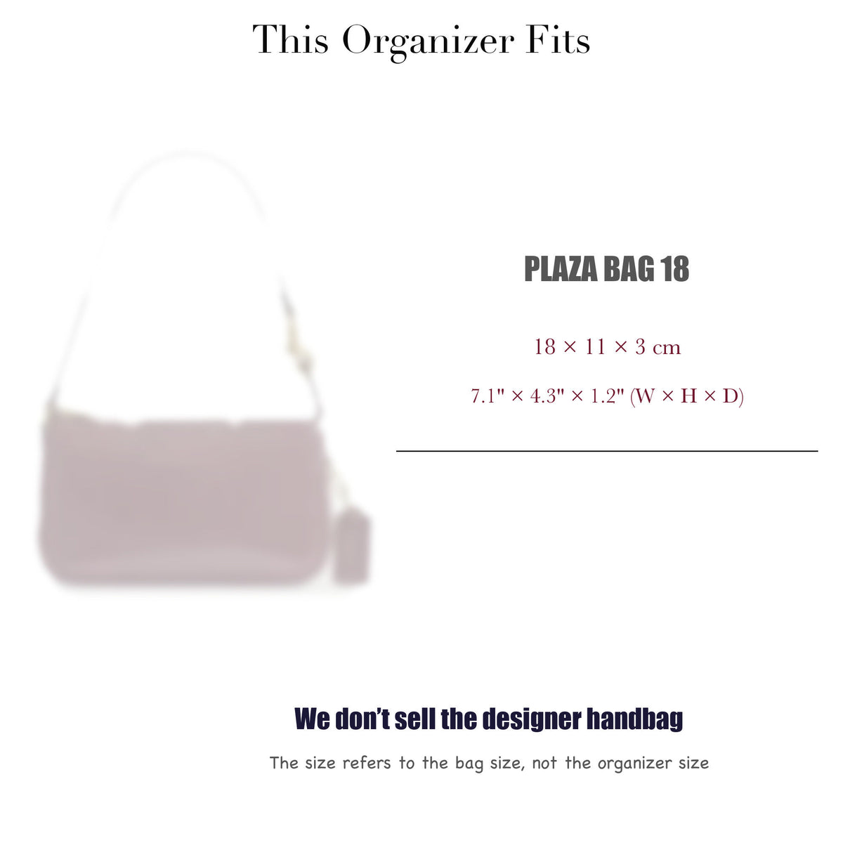 Bag Insert for (Coach, Plaza Bag 18) Organizer of Felt Fabric