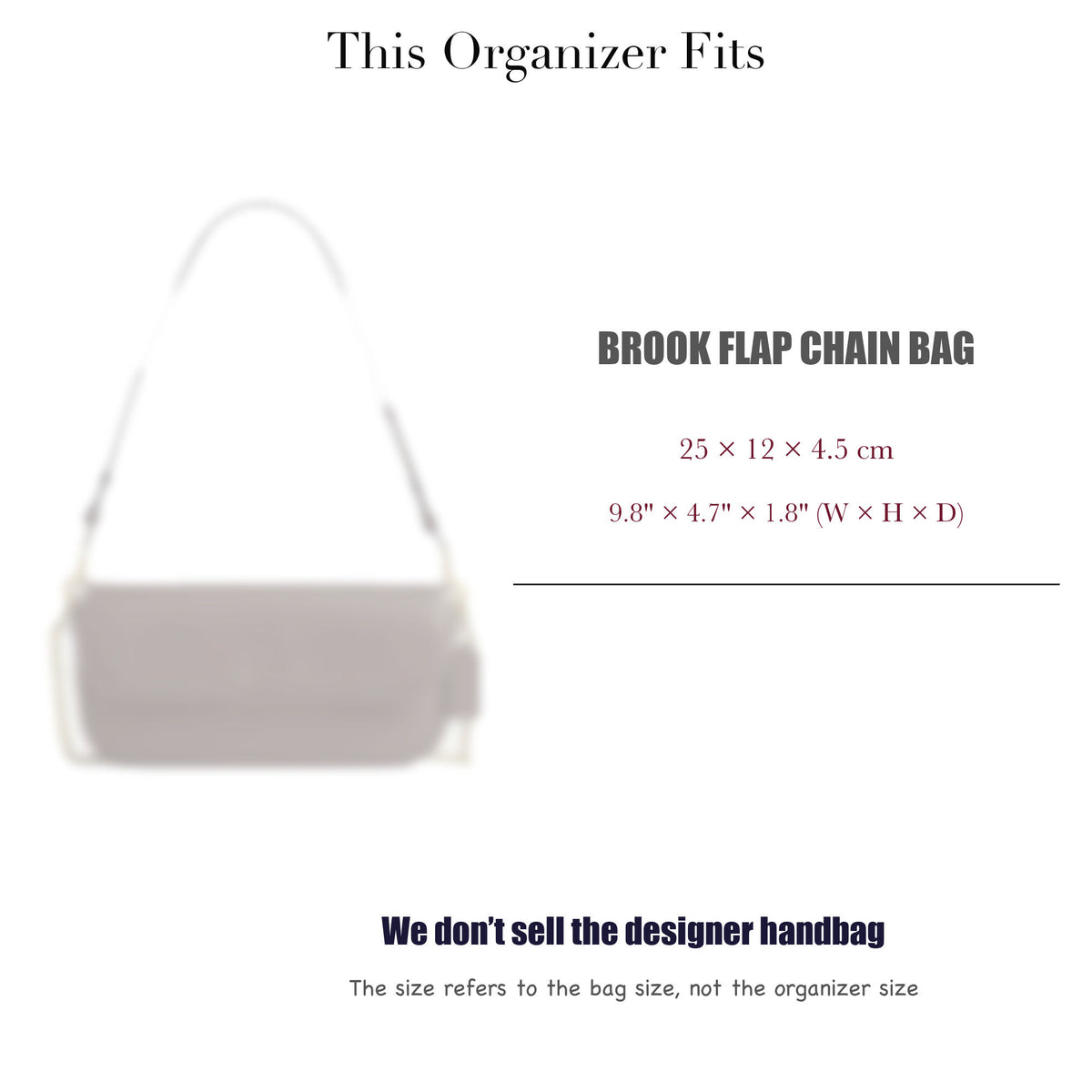 Bag Insert for (Coach, Brook Flap Chain Bag) Organizer of Felt Fabric