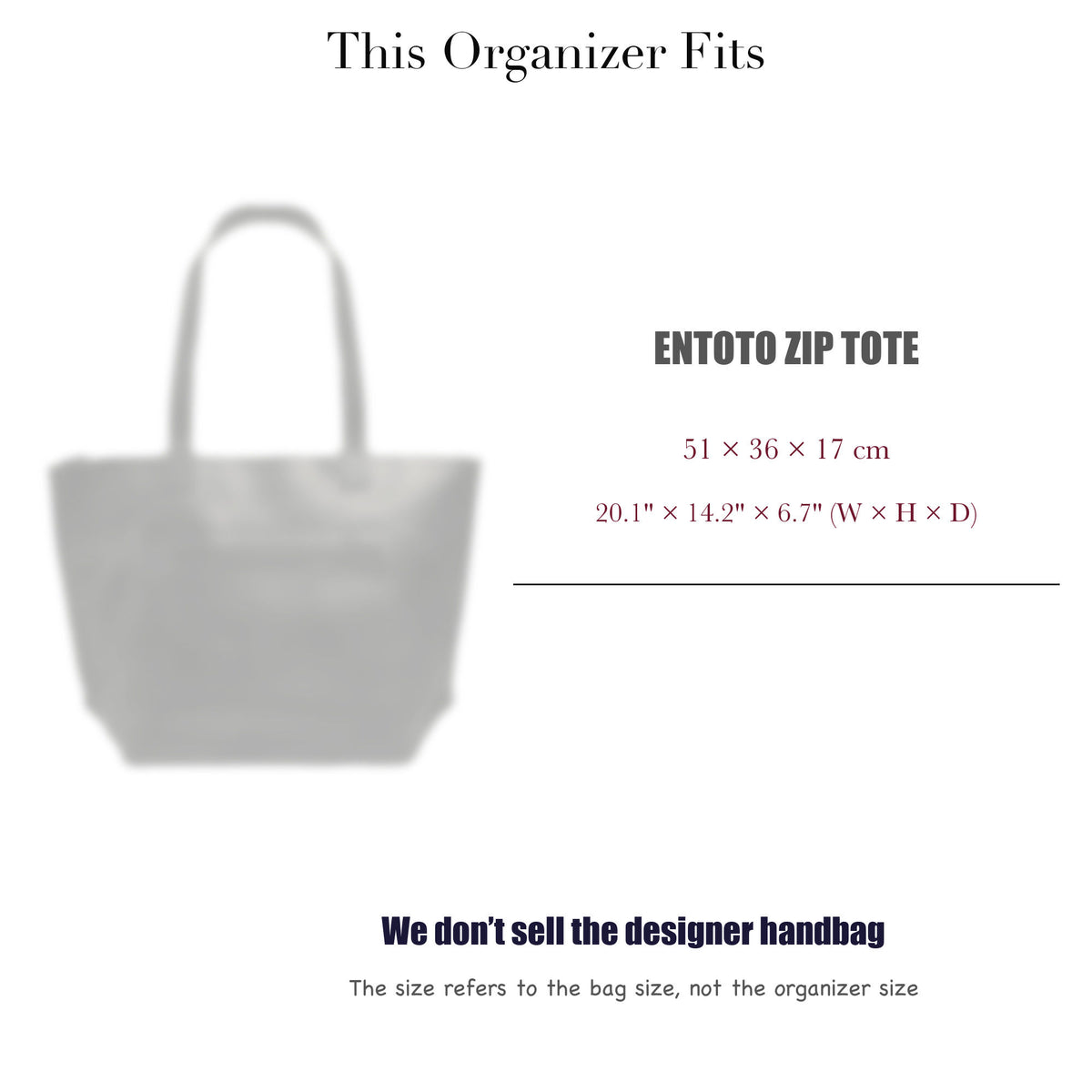 Bag Insert for (Parker Clay, Entoto Zip Tote) Organizer of Felt Fabric