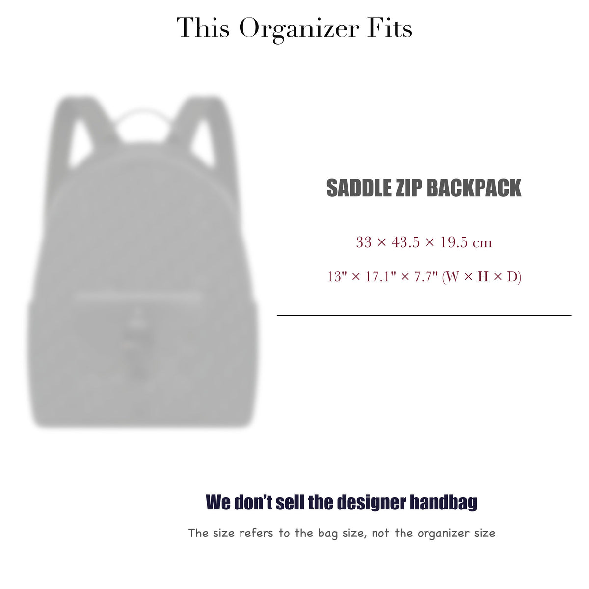 Bag Insert for (Dior, Saddle Zip Backpack) Organizer of Felt Fabric