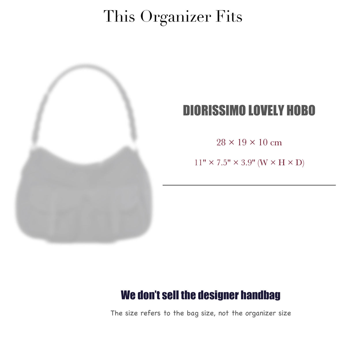 Bag Insert for (Dior, Diorissimo Lovely Hobo) Organizer of Silk Fabric