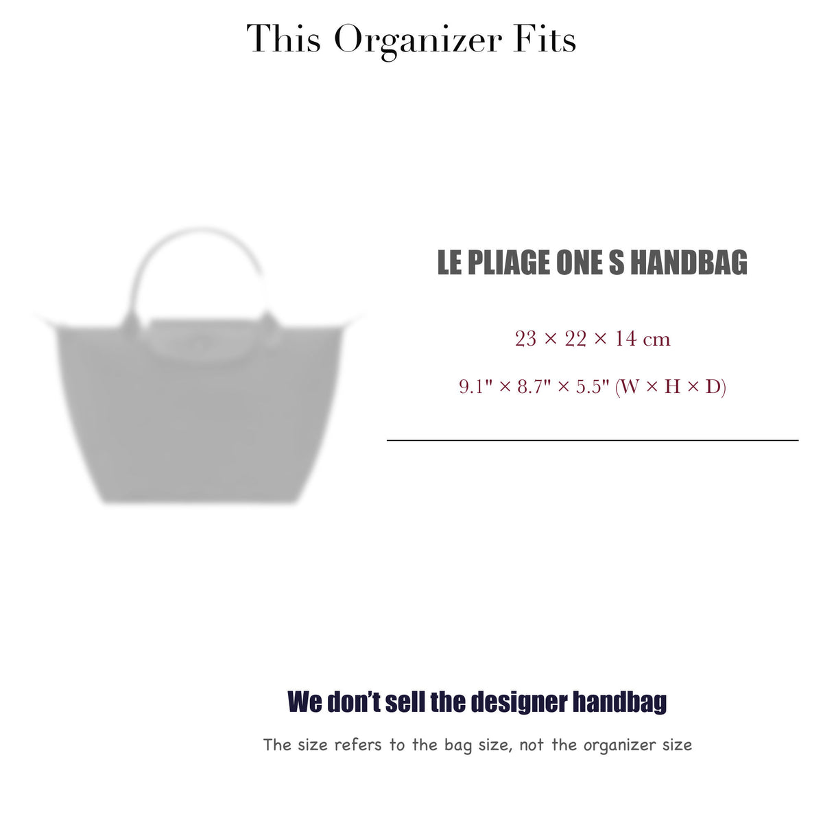 Bag Insert for (Longchamp, Le Pliage One S Handbag) Organizer of Silk Fabric