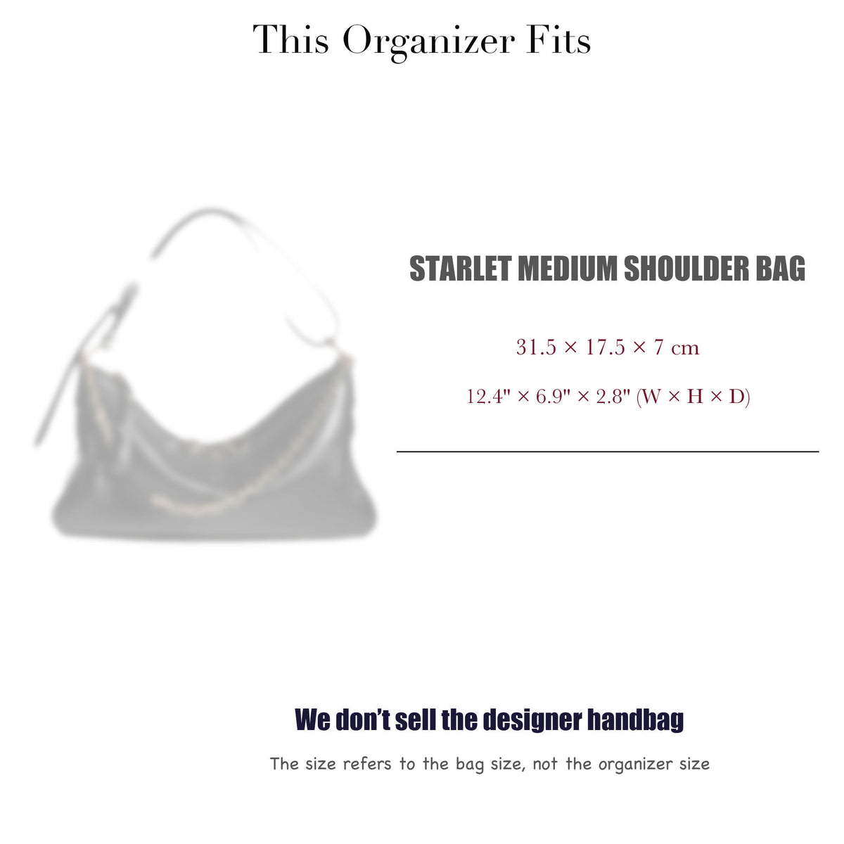 Bag Insert for (Gucci, Starlet Medium Shoulder Bag) Organizer of Silk Fabric