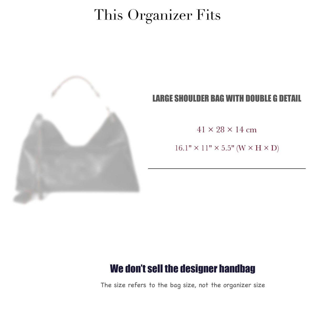 Bag Insert for (Gucci, Large Shoulder Bag With Double G Detail) Organizer of DupontPaper with Silk Interior