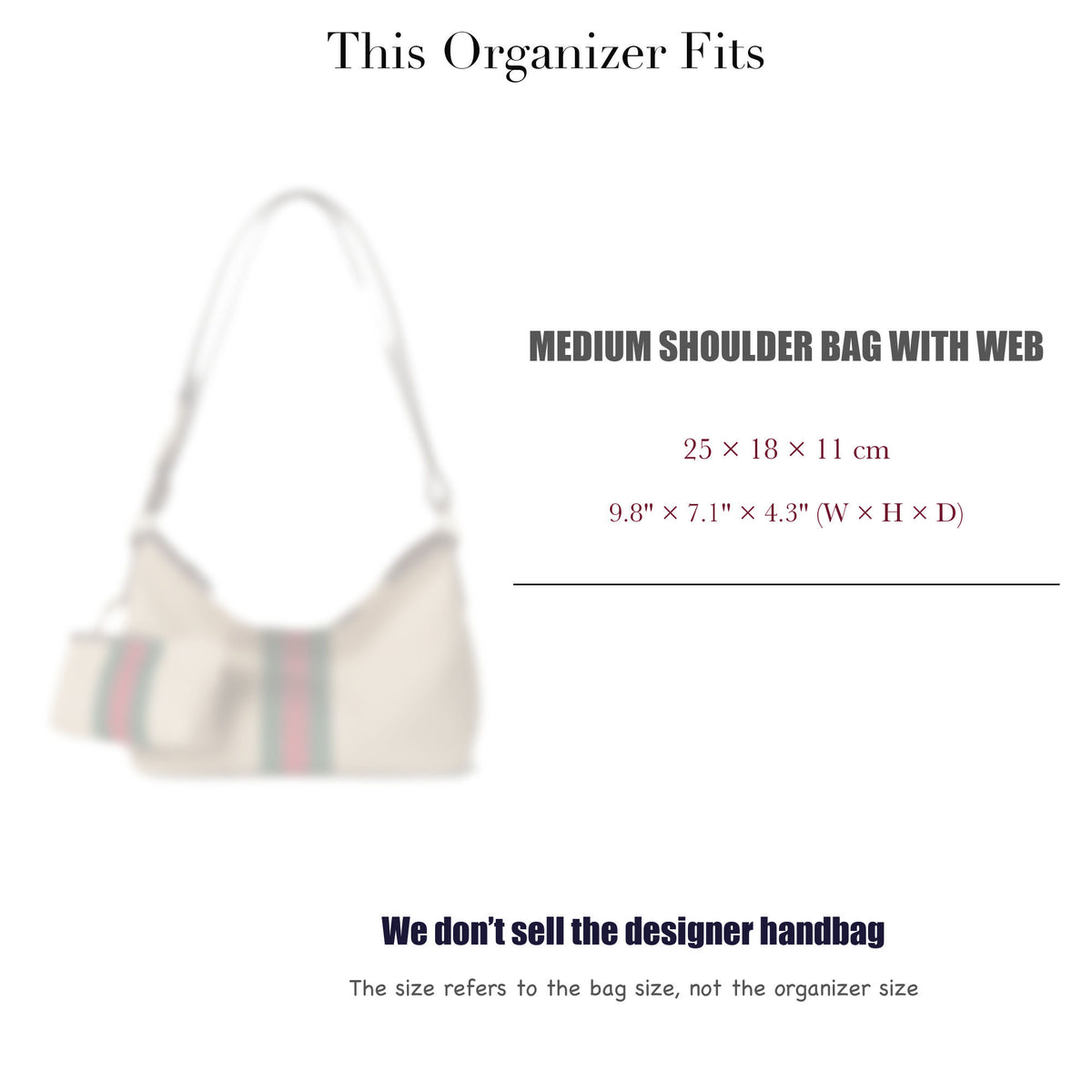 Bag Insert for (Gucci, Medium Shoulder Bag with Web) Organizer of DupontPaper with Silk Interior