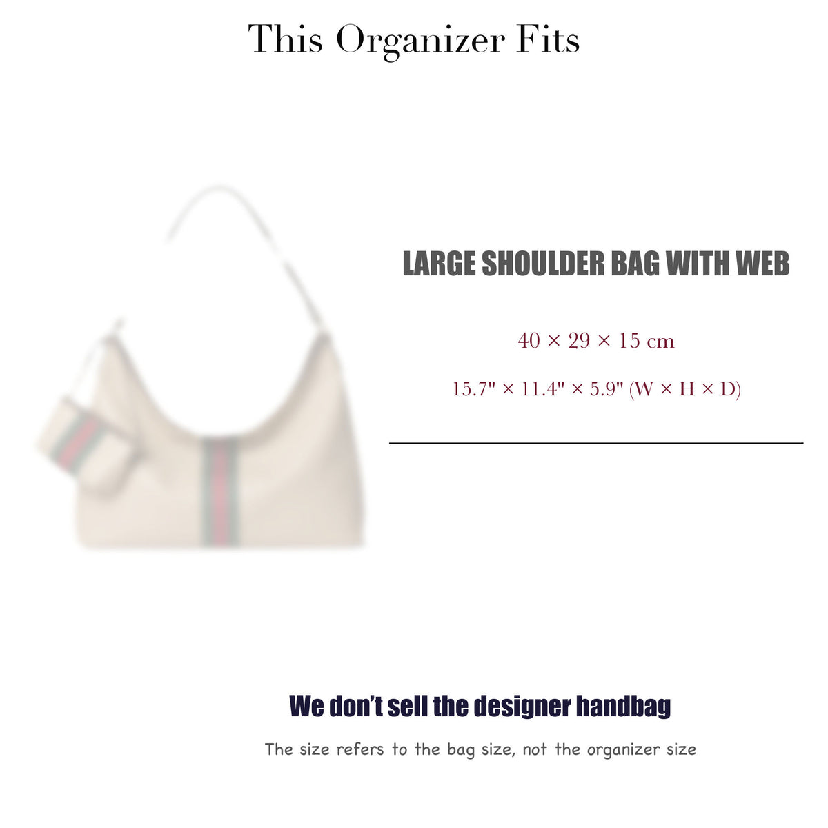 Bag Insert for (Gucci, Large Shoulder Bag with Web) Organizer of DupontPaper with Silk Interior
