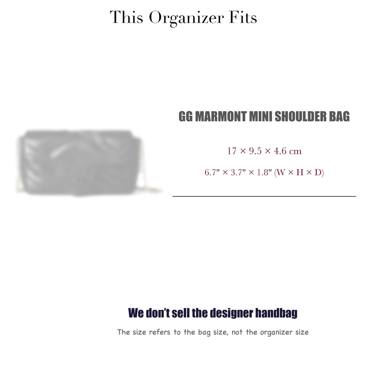 Bag Insert for (Gucci, GG Marmont Mini Shoulder Bag) Organizer of Felt Fabric