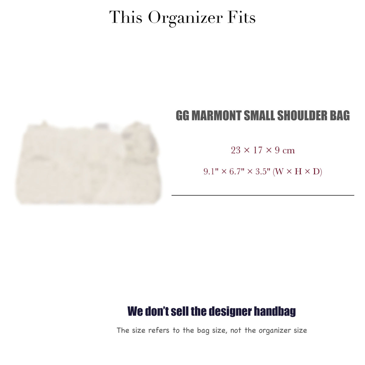 Bag Insert for (Gucci, GG Marmont Small Shoulder Bag) Organizer of Felt Fabric