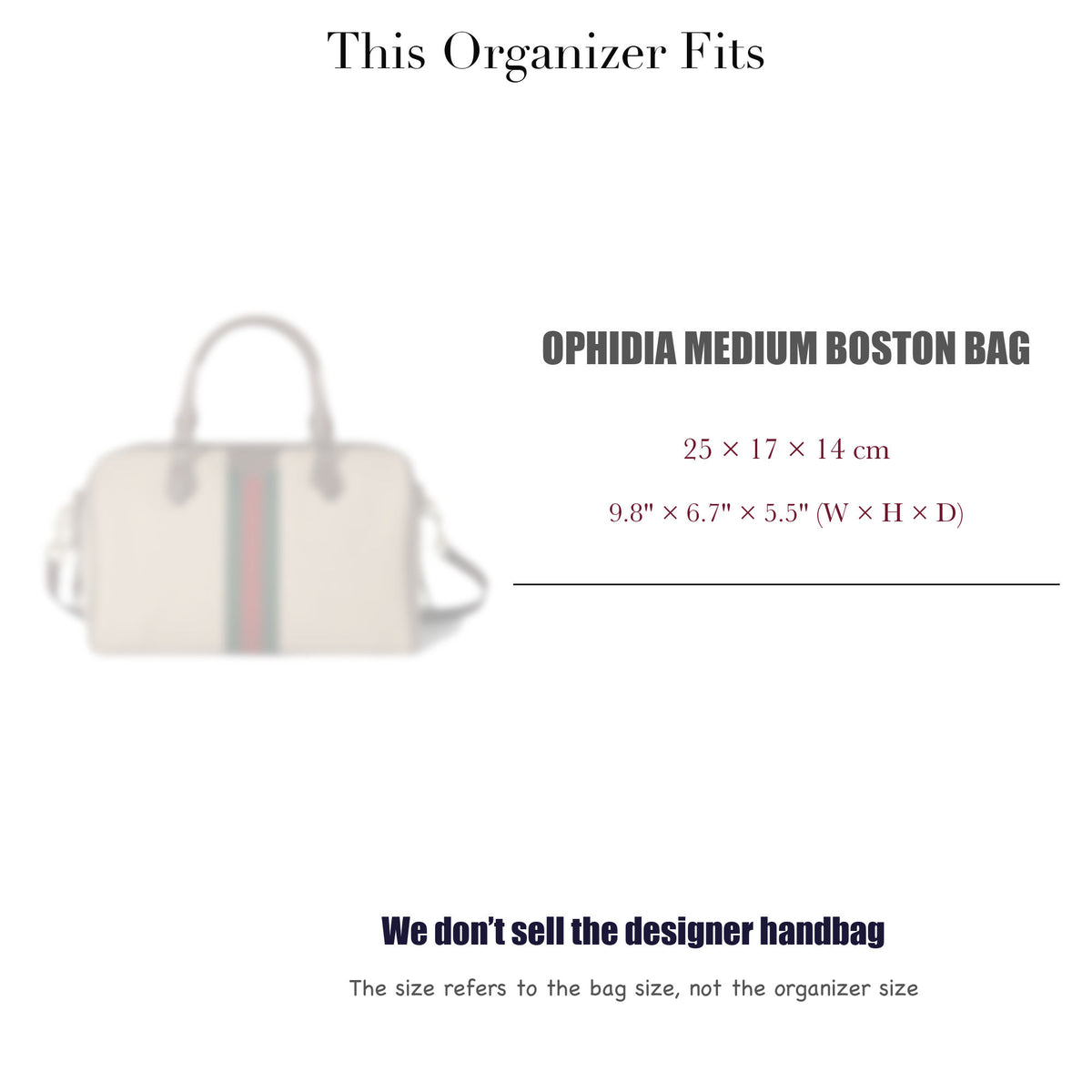 Bag Insert for (Gucci, Ophidia Medium Boston Bag) Organizer of Felt Fabric