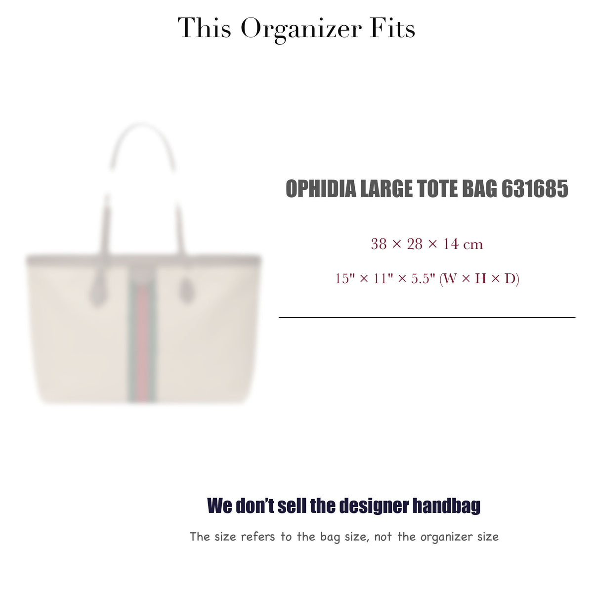 Bag Insert for (Gucci, Ophidia Large Tote Bag 631685) Organizer of Silk Fabric
