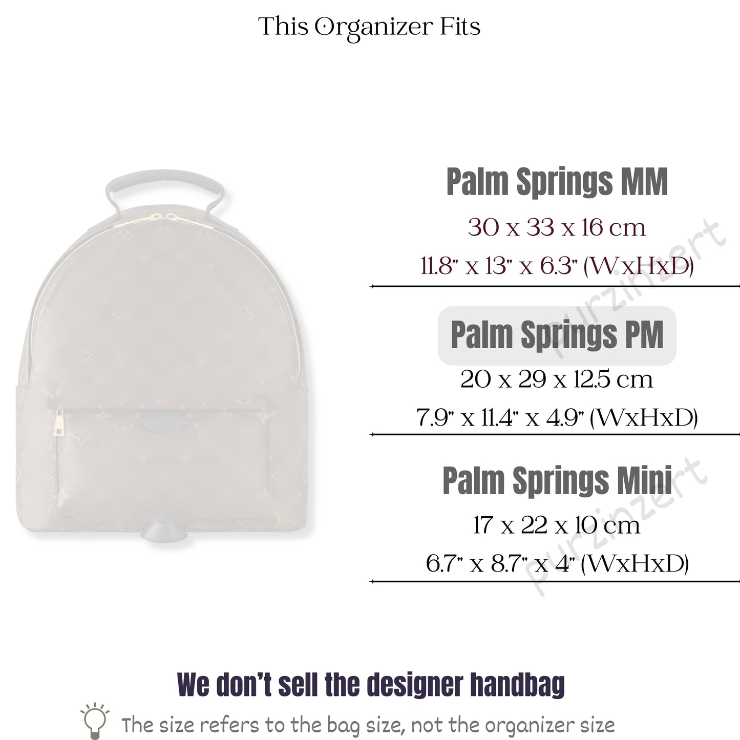 Bag Insert for (LV, Palm Springs PM (Small)) Organizer of Felt Fabric
