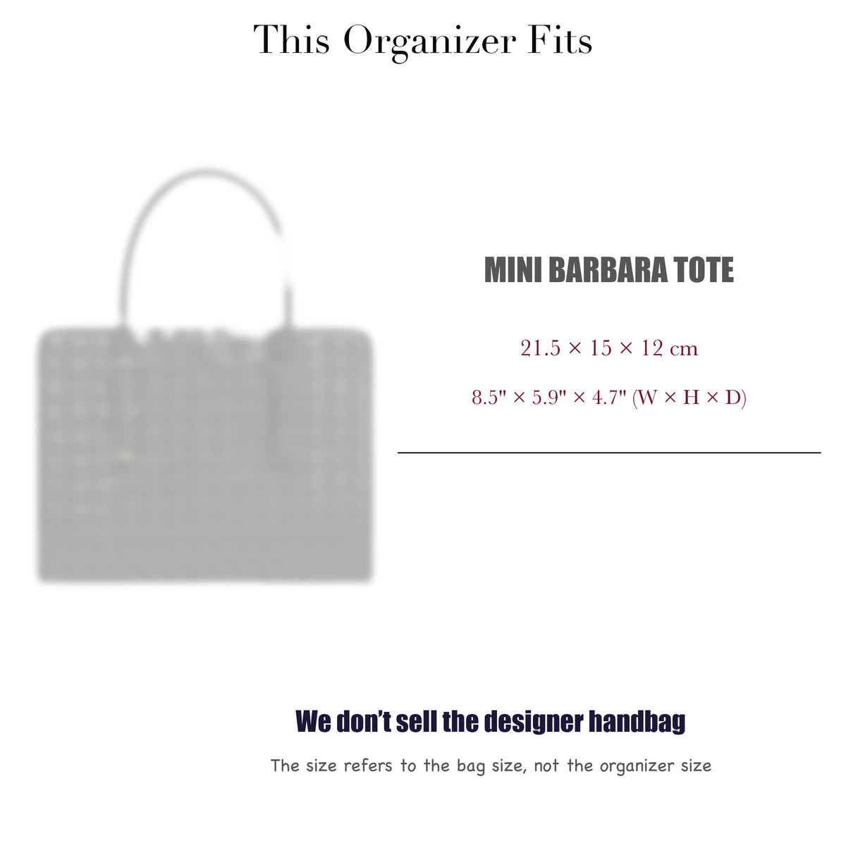 Bag Insert for (Bottega Veneta, Mini Barbara Tote) Organizer of Felt Fabric