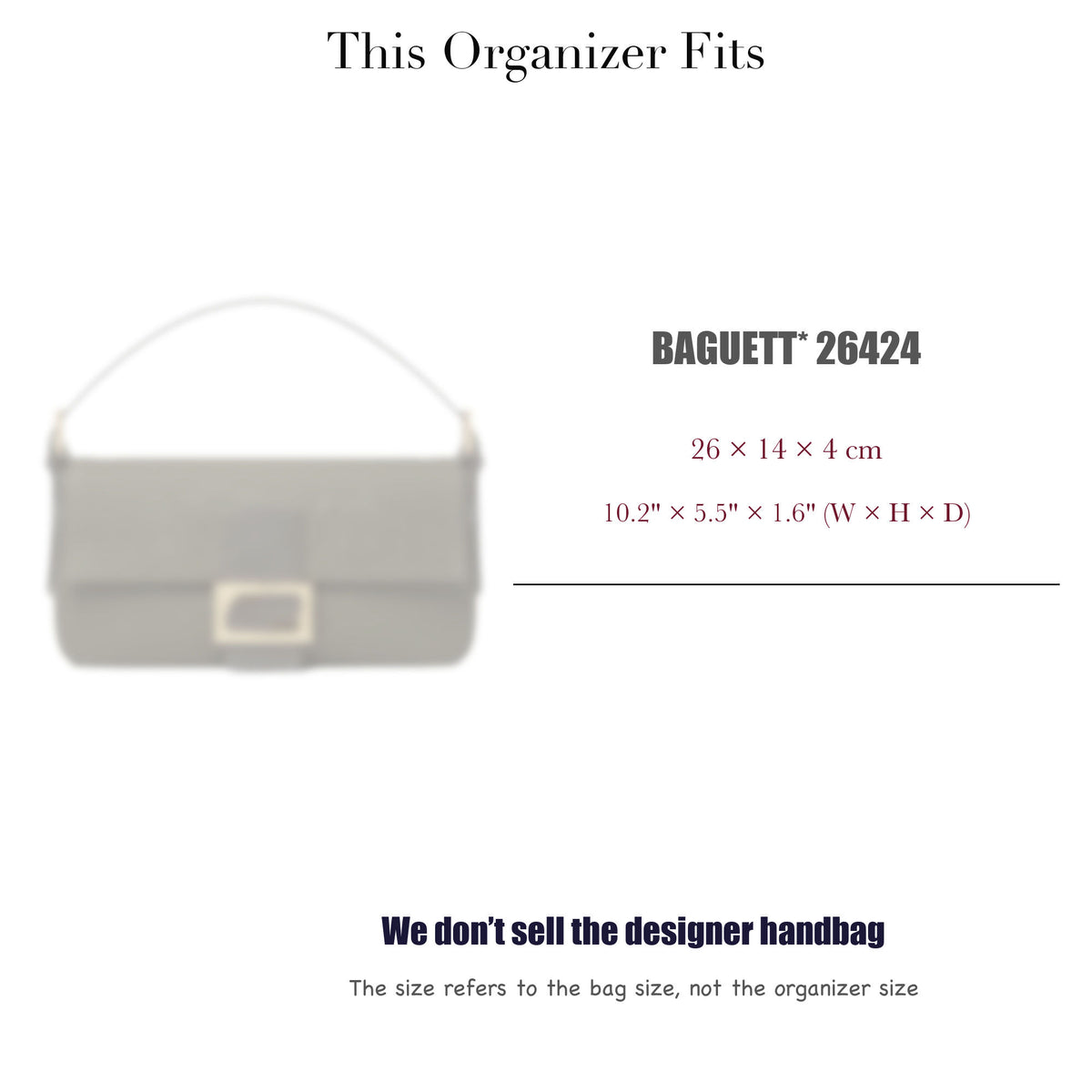 Bag Insert for (Fendi, Baguett* 26424) Organizer of Silk Fabric