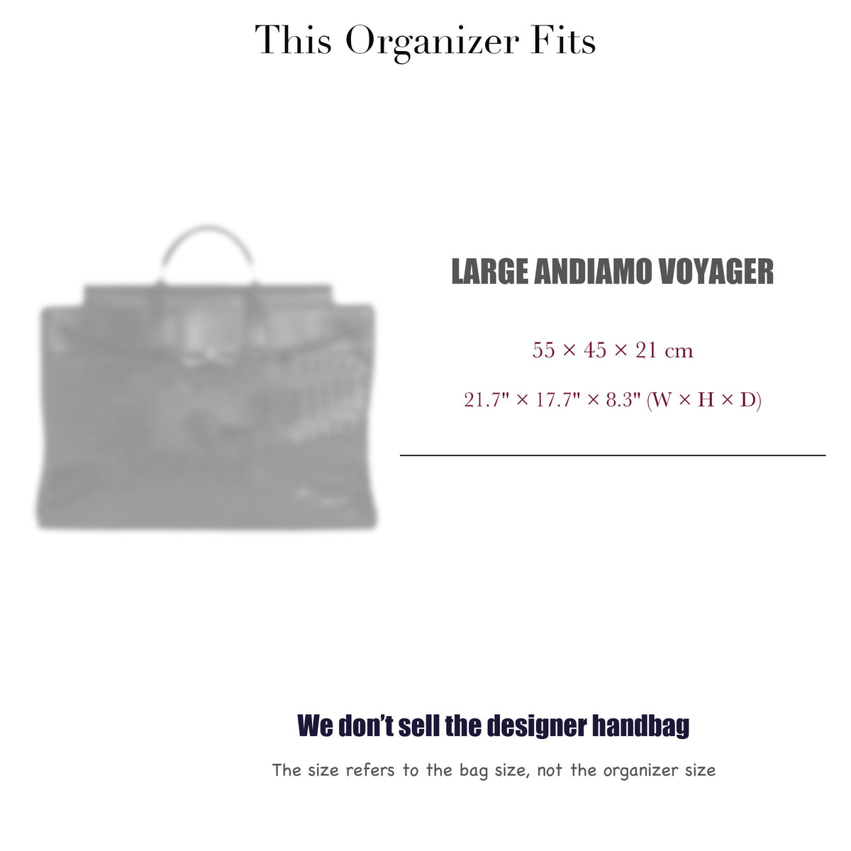 Bag Insert for (Bottega Veneta, Large Andiamo Voyager) Organizer of Felt Fabric