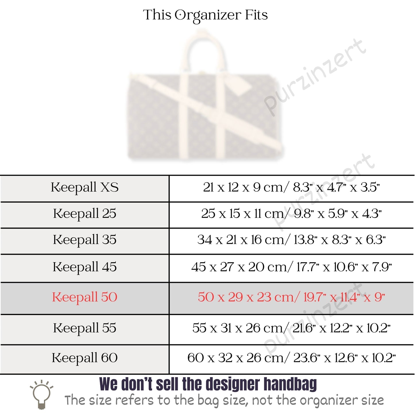 Bag Insert for (LV, Keepall 50) Organizer of Felt Fabric