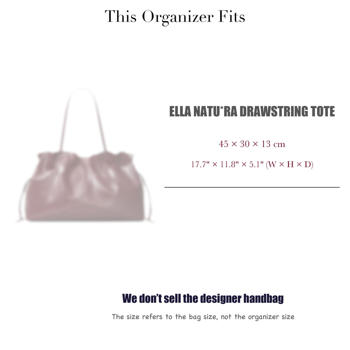 Bag Insert for (Tory Burch, Ella Natu*ra Drawstring Tote) Organizer of Silk Fabric