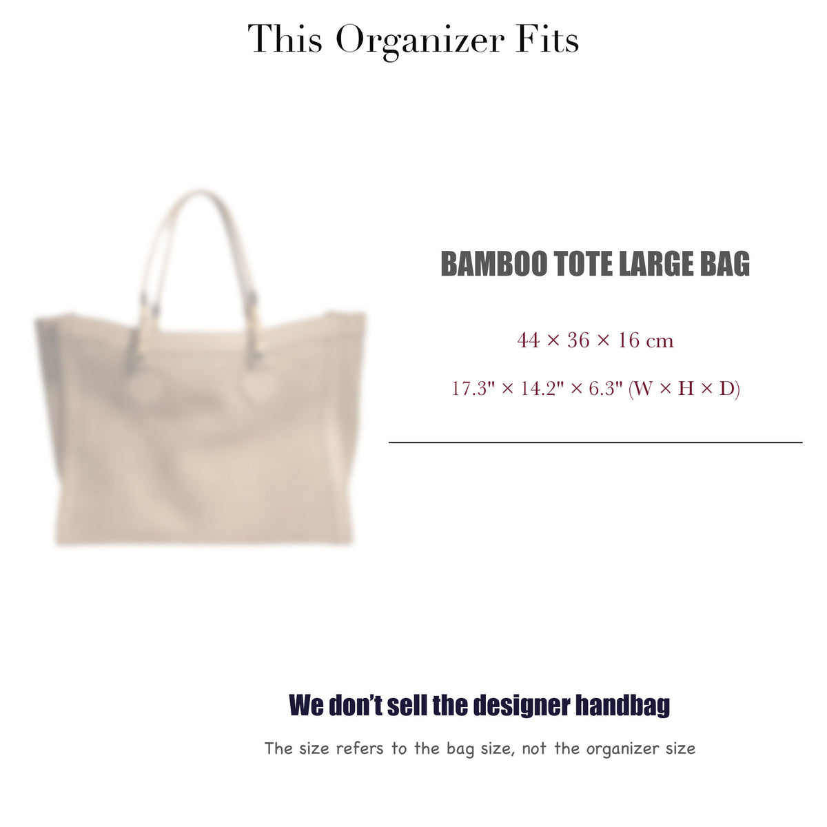 Bag Insert for (Gucci, Bamboo Tote Large Bag) Organizer of Silk Fabric