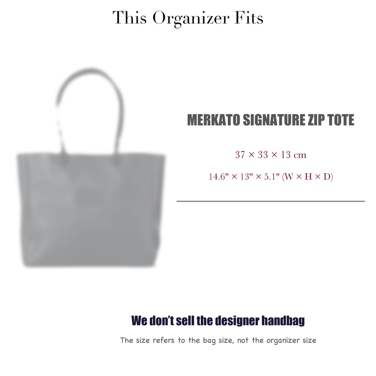 Bag Insert for (Parker Clay, Merkato Signature Zip Tote) Organizer of Nylon Fabric