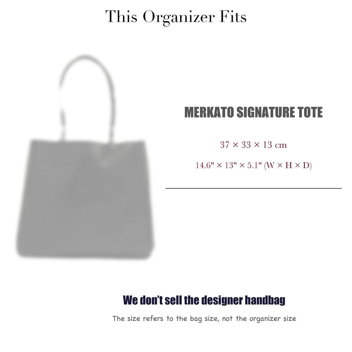 Bag Insert for (Parker Clay, Merkato Signature Tote) Organizer of Felt Fabric