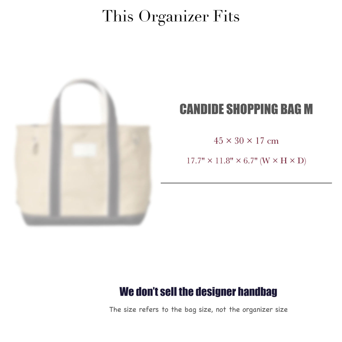 Bag Insert for (Merci, Candide Shopping Bag M) Organizer of Felt Fabric
