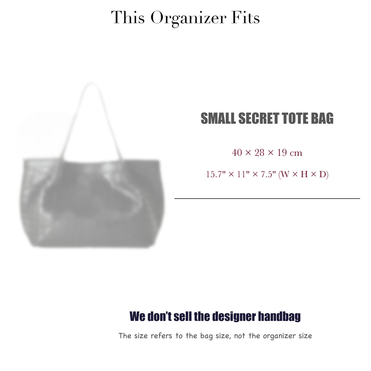 Bag Insert for (Serapian, SMALL SECRET TOTE BAG) Organizer of Felt Fabric