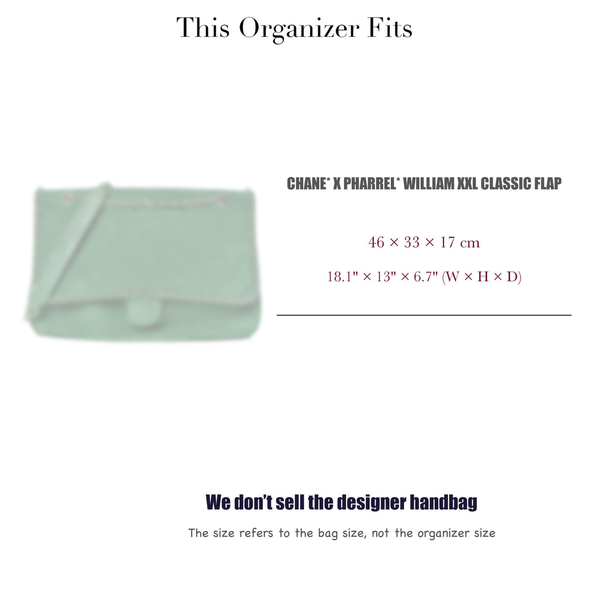 Bag Insert for (Chanel, Chane* x Pharrel* William XXL Classic Flap) Organizer of Silk Fabric