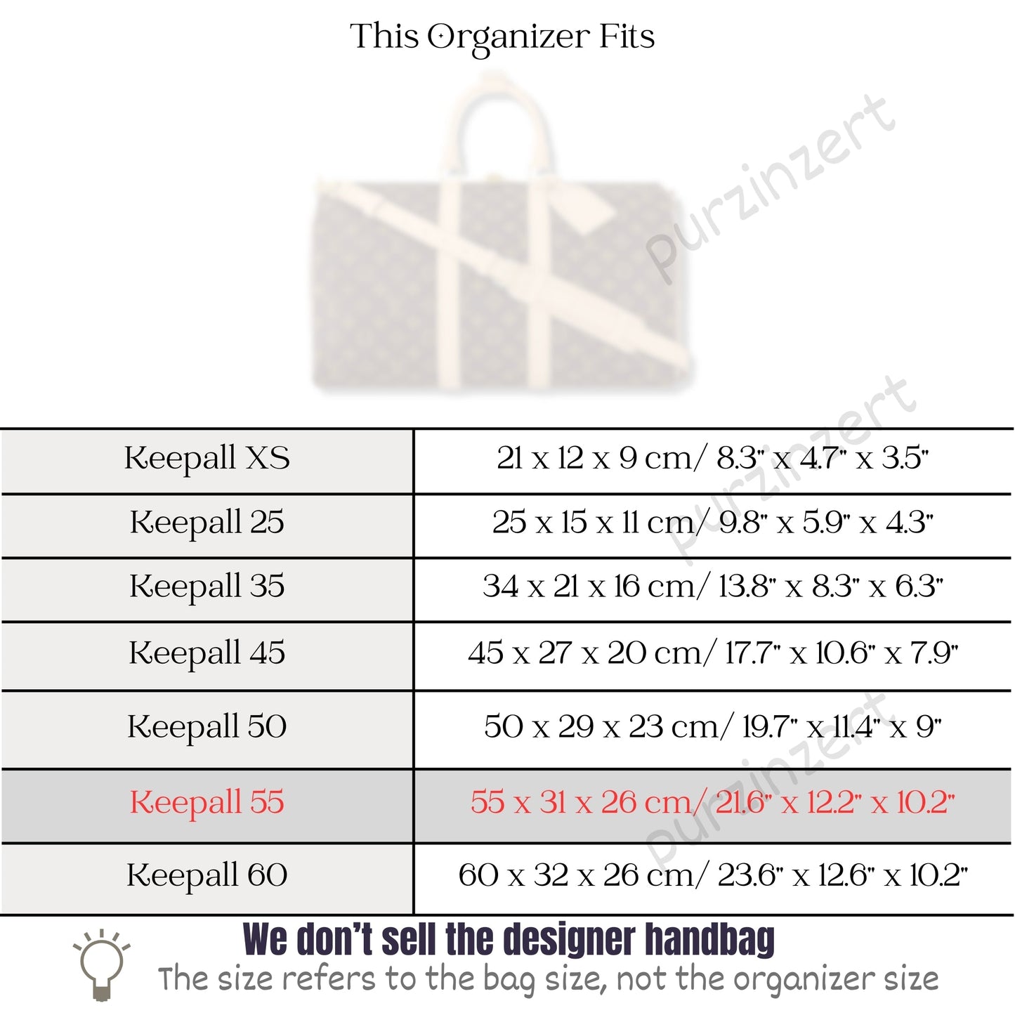 Bag Insert for (LV, Keepall 55) Organizer of Felt Fabric