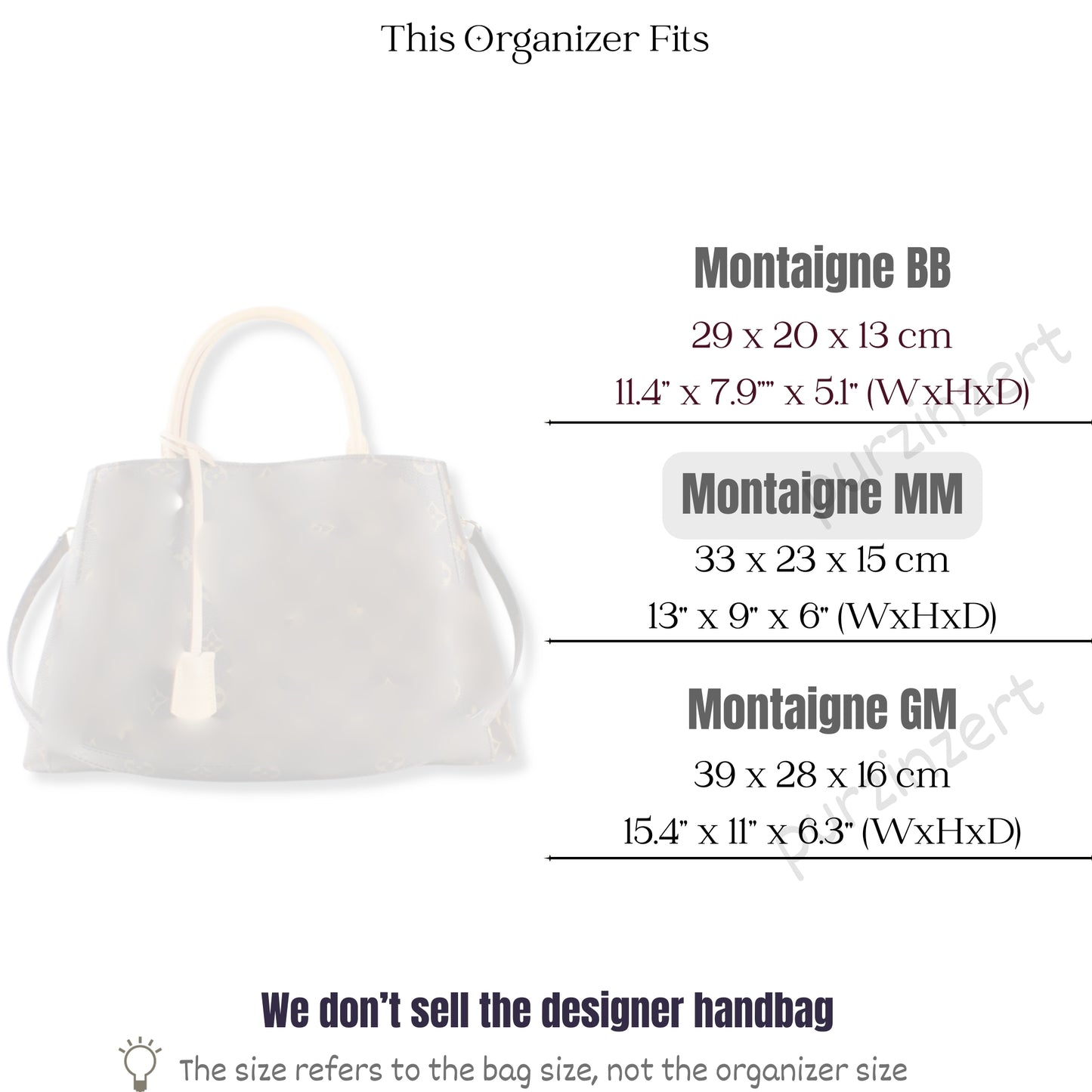 Bag Insert for (LV, Montaigne MM (Medium)) Organizer of Felt Fabric