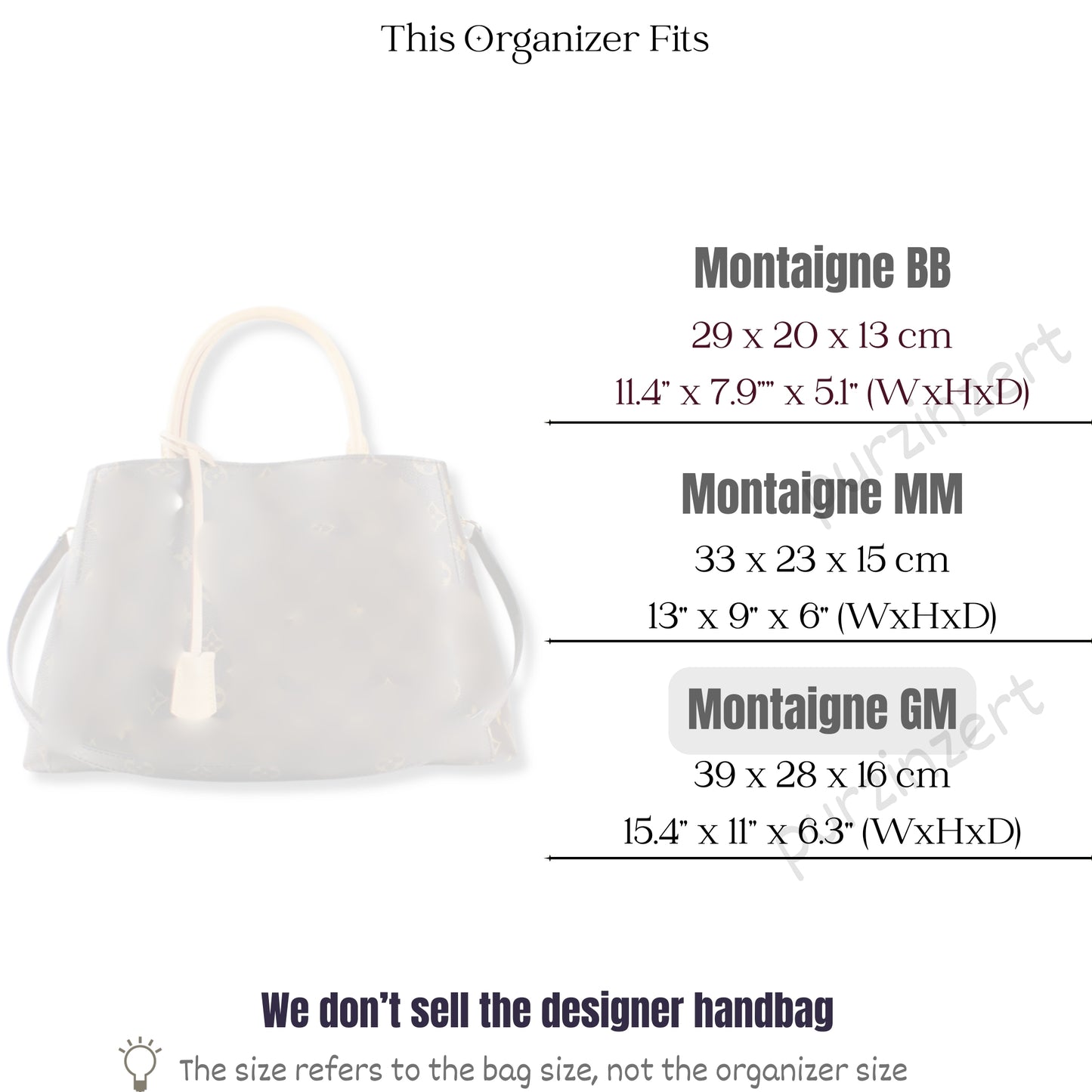 Bag Insert for (LV, Montaigne GM (Large)) Organizer of Felt Fabric