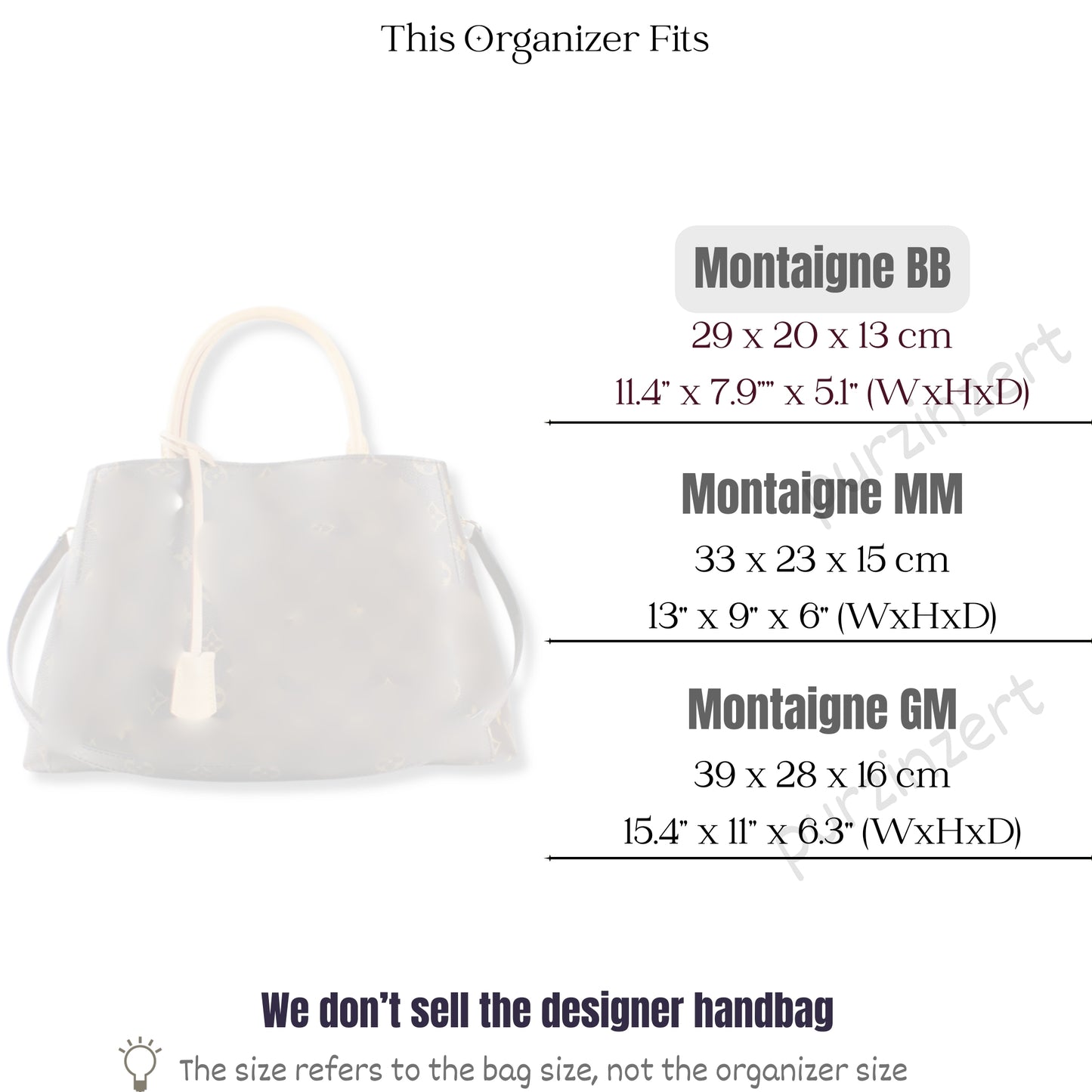 Bag Insert for (LV, Montaigne BB) Organizer of Felt Fabric