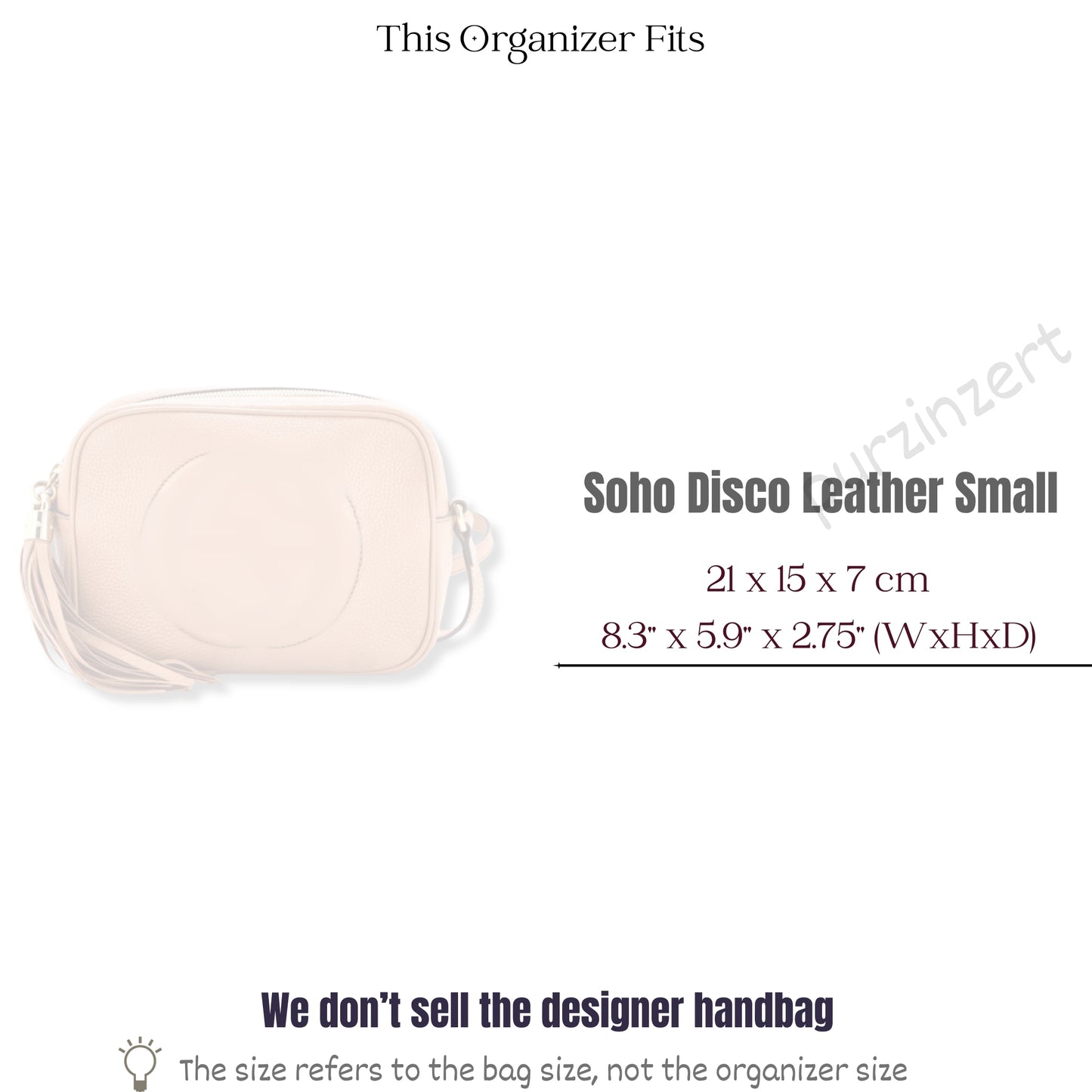 Bag Insert for (Gucci, Soho Small Leather Disco) Organizer of Felt Fabric