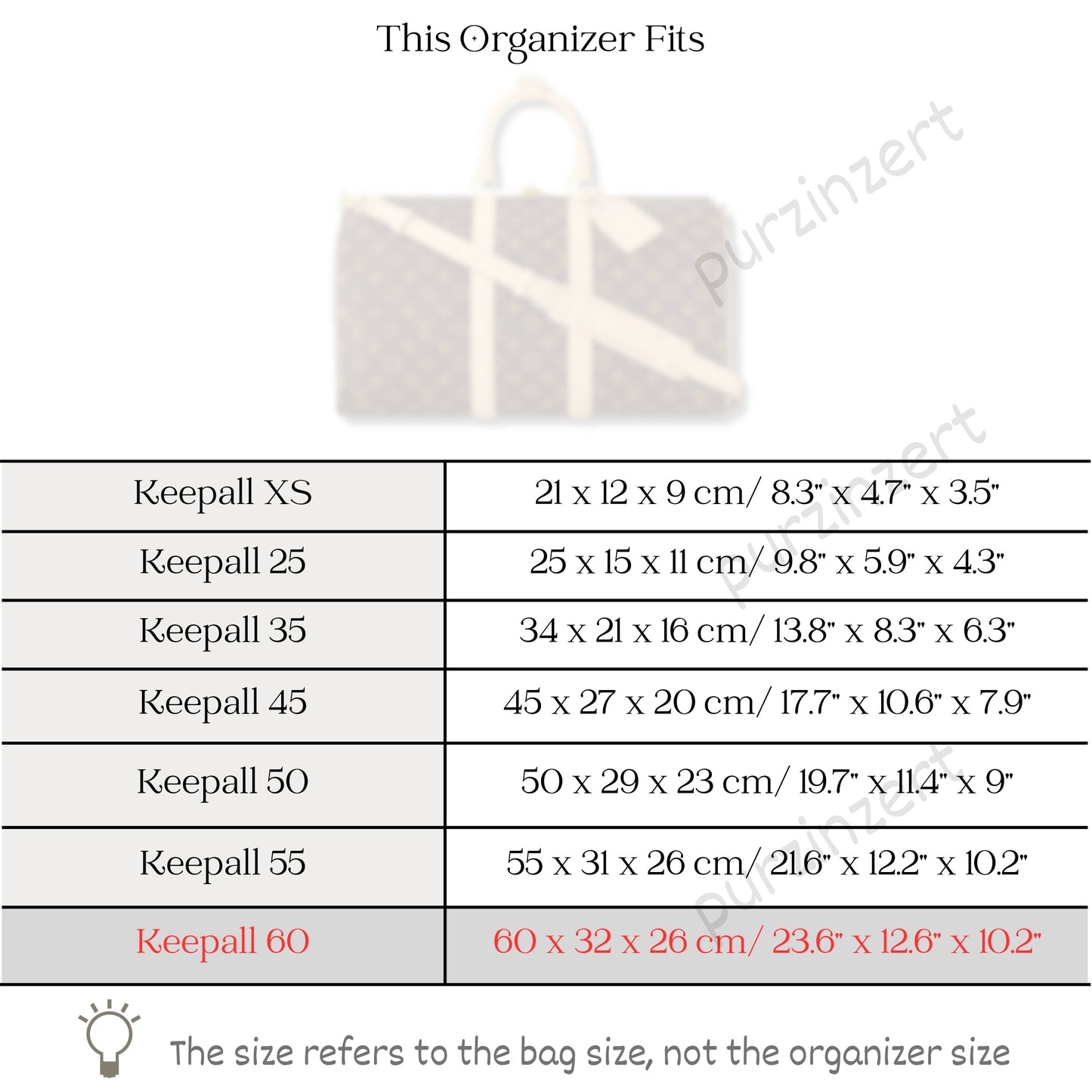 Bag Insert for (LV, Keepall 60) Organizer of Felt Fabric
