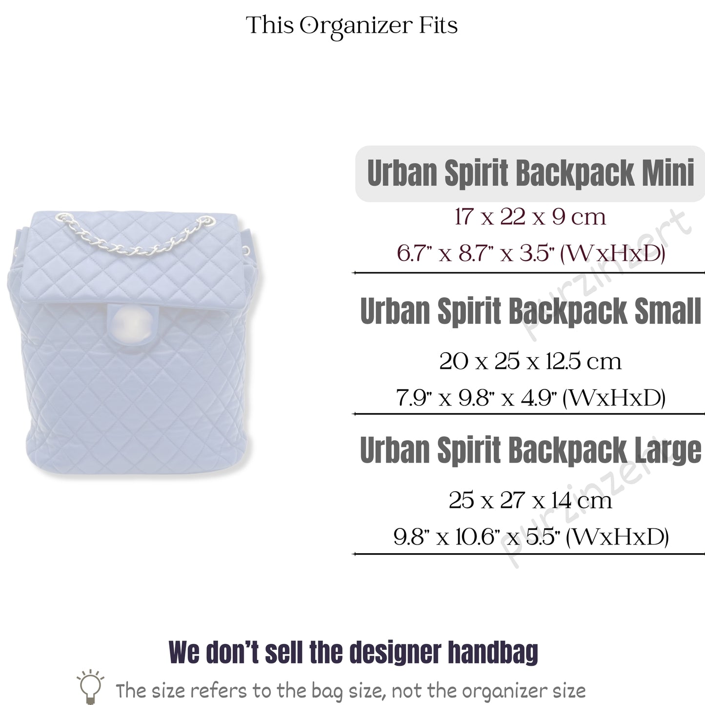 Bag Insert for (Chanel, Urban Spirit Backpack Mini 17cm) Organizer of Silk Fabric