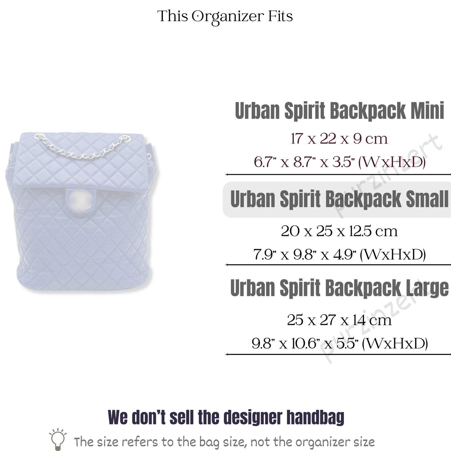 Bag Insert for (Chanel, Urban Spirit Backpack Small 20.5cm) Organizer of Silk Fabric