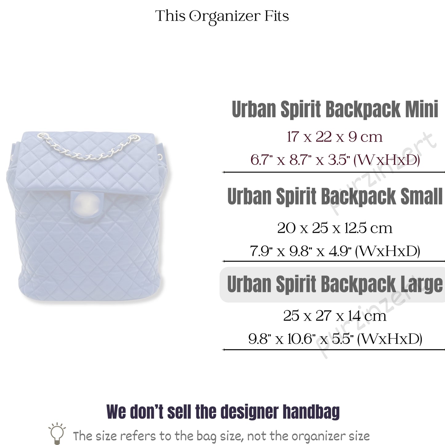 Bag Insert for (Chanel, Urban Spirit Backpack Large 25cm) Organizer of Silk Fabric