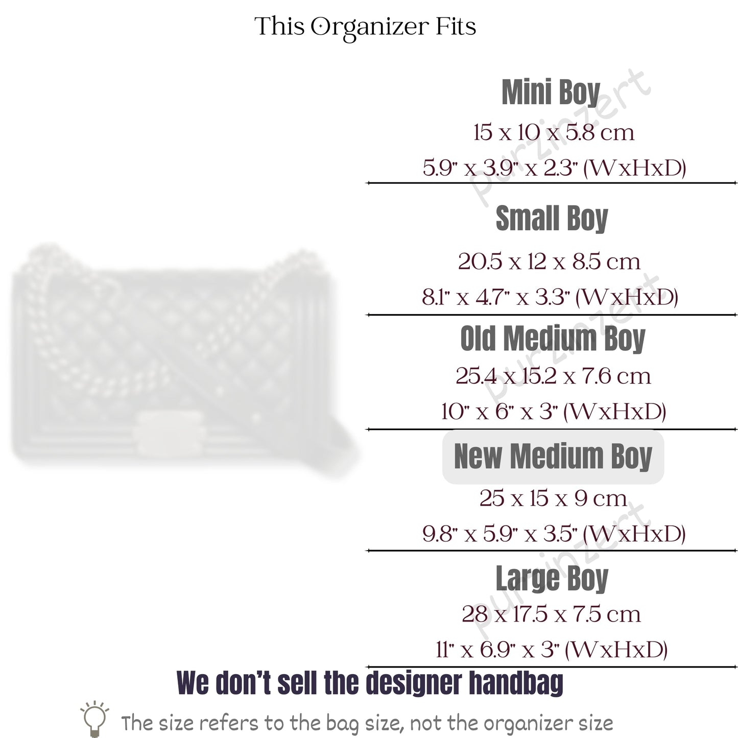 Bag Insert for (Chanel, Boy Chanel Large) Organizer of Silk Fabric