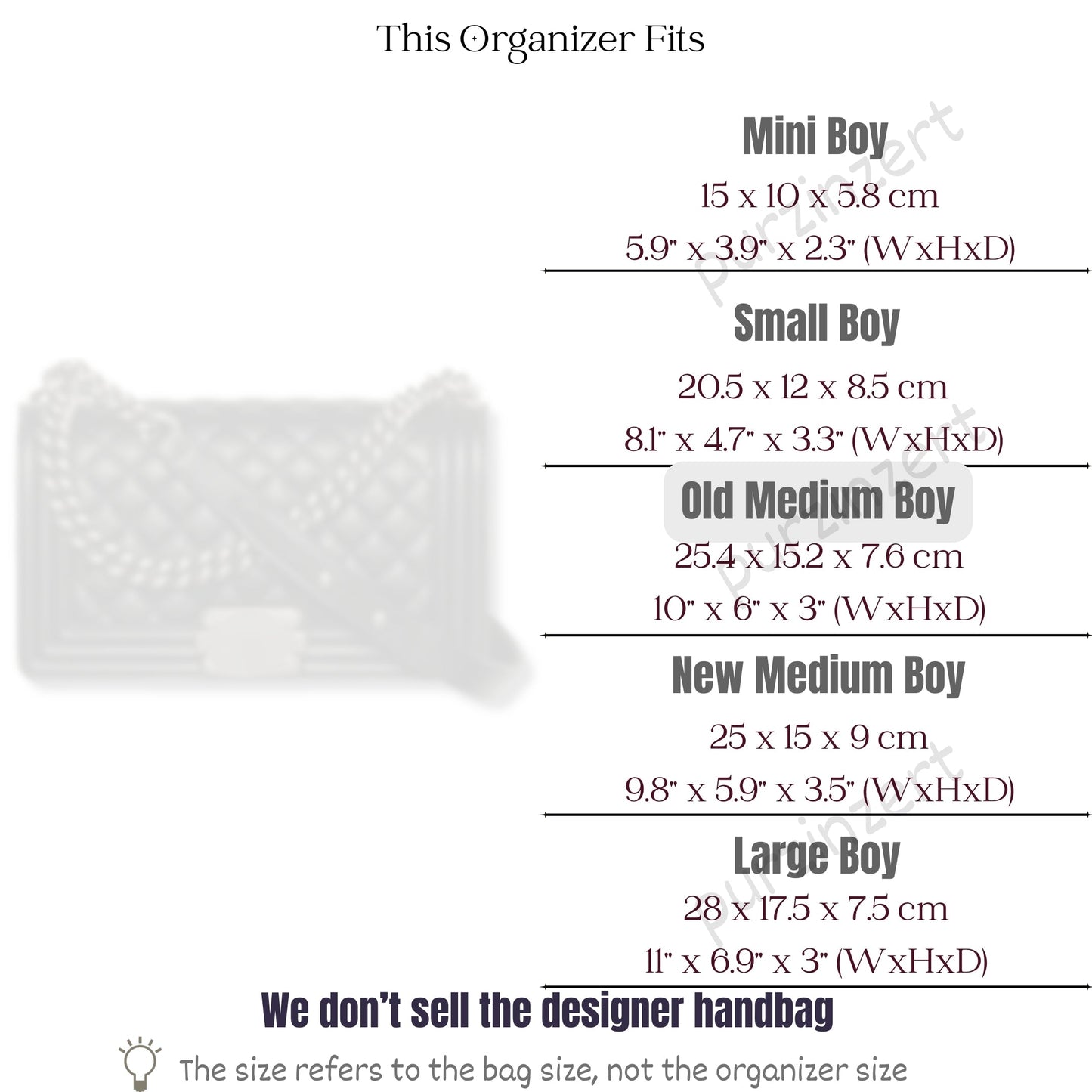 Bag Insert for (Chanel, Boy Chanel Old Medium) Organizer of Felt Fabric