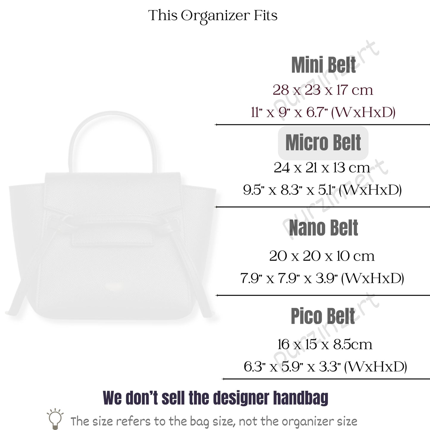 Bag Insert for (Celine, Micro Belt) Organizer of Felt Fabric