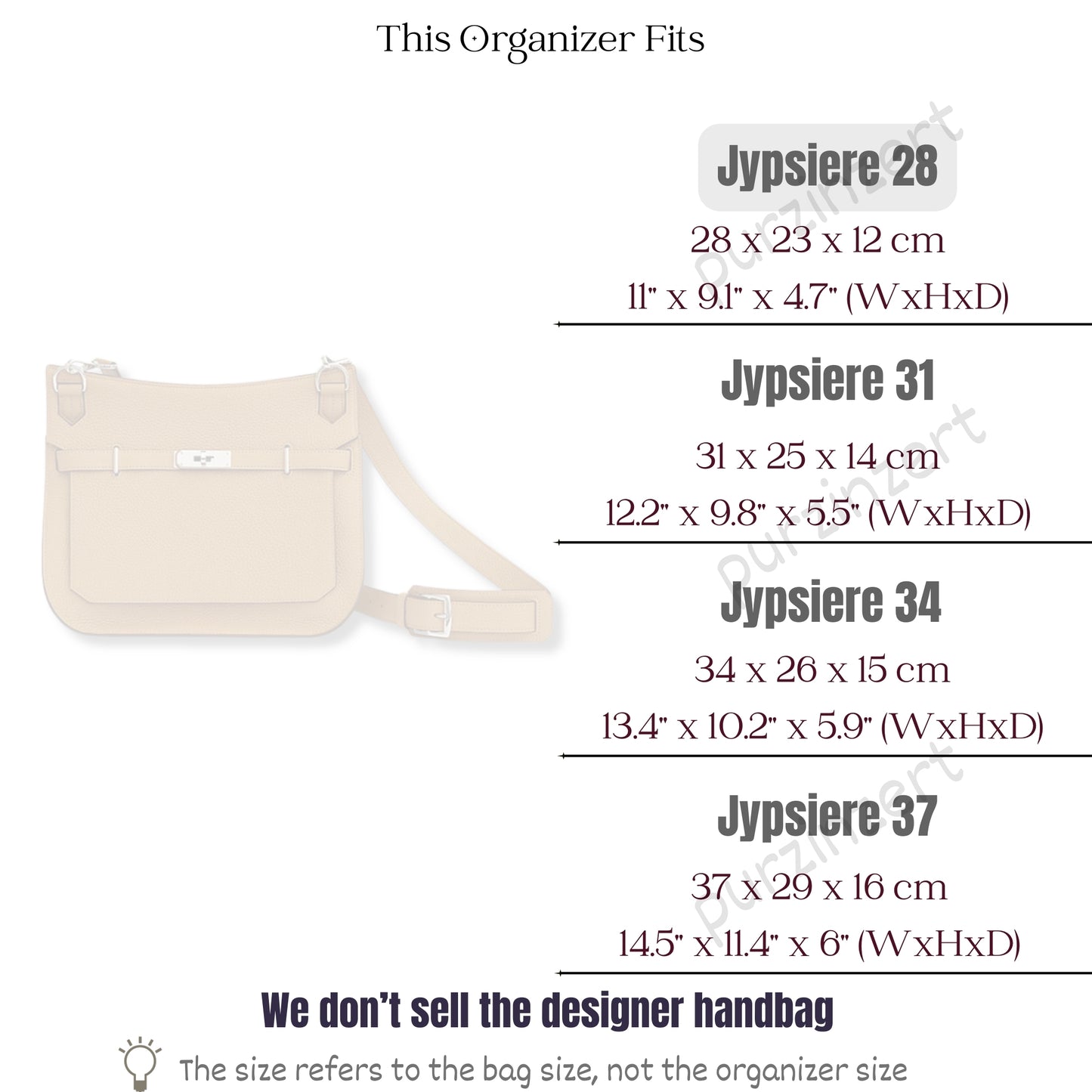 Bag Insert for (Hermes, Jypsiere 28) Organizer of Felt Fabric