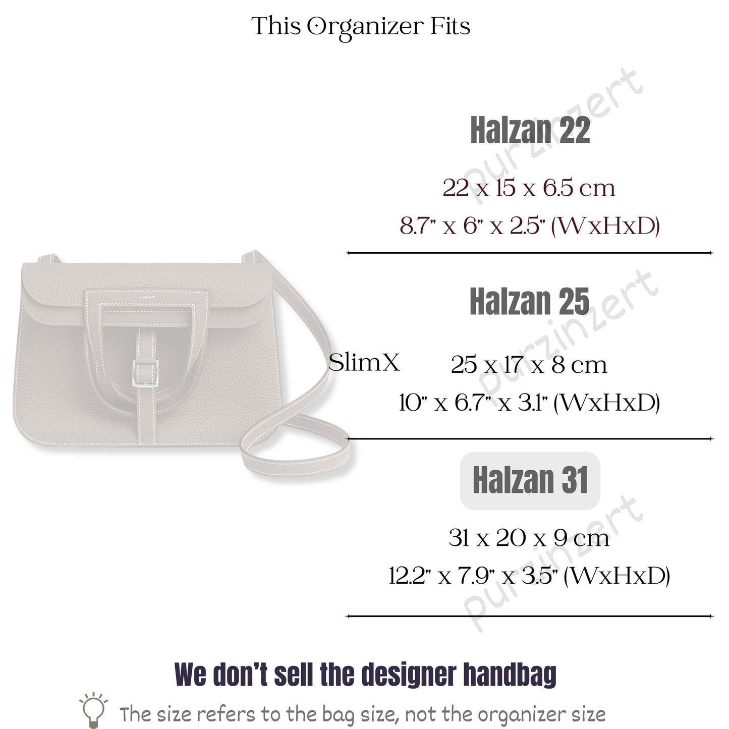 Bag Insert for (Hermes, Halzan 31) Organizer of Felt Fabric
