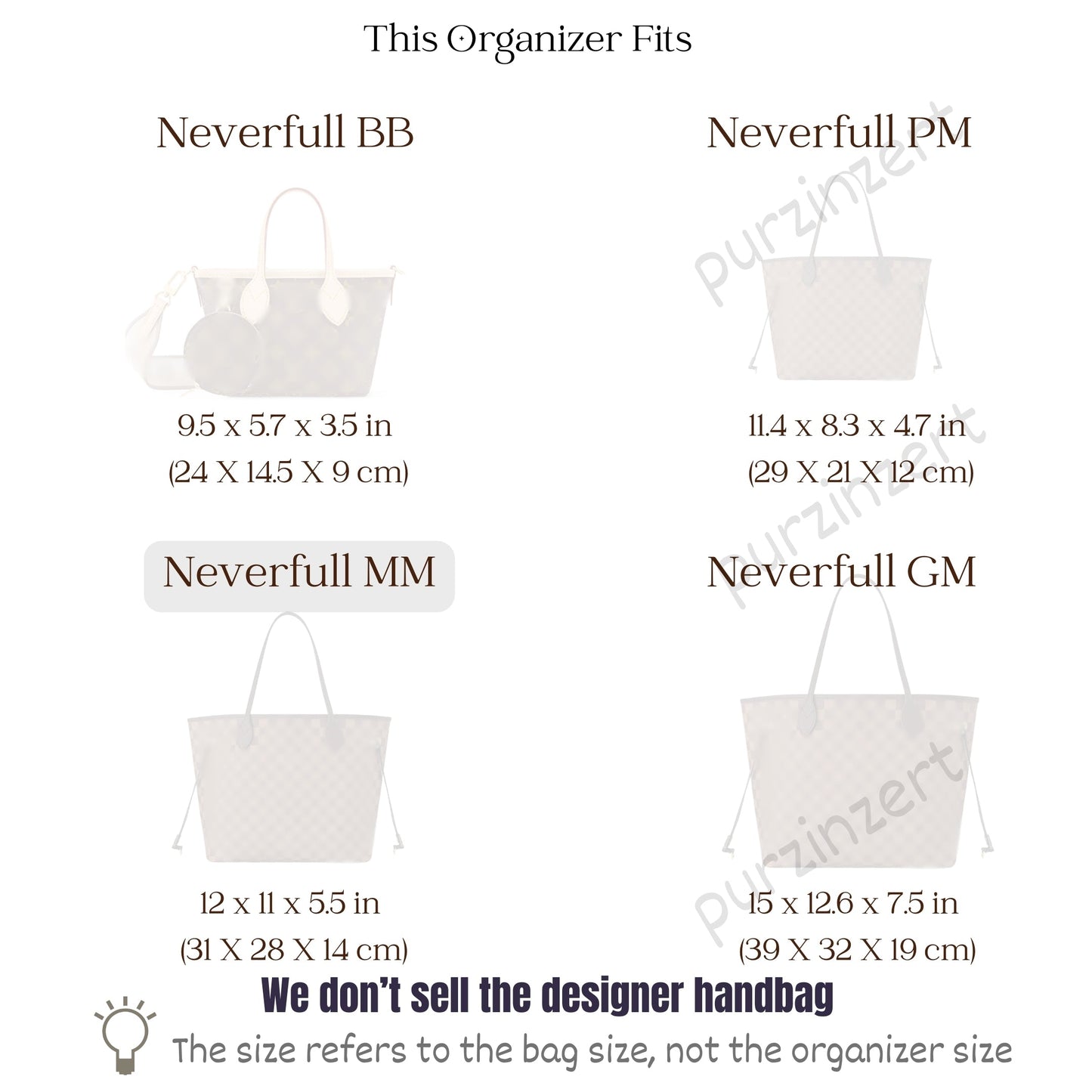 Bag Insert for (LV, Neverfull MM) Organizer of Felt Fabric